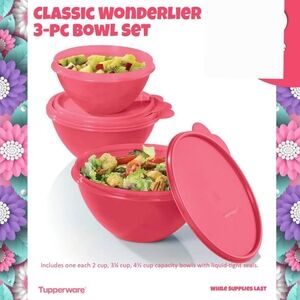 Tupperware Classic Wonderlier 3-Piece Bowl Set - Pink